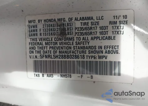 2011 Honda Odyssey Lx from USA, damaged, VIN 5FNRL5H28BB028618